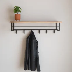 Industriële Kapstok Niels Hoedenplank acaciahout - 33x100x27 cm - Hout - Bruin