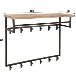 Industriële Kapstok Teun 12 haken acaciahout - 33x100x80 cm - Hout - Bruin