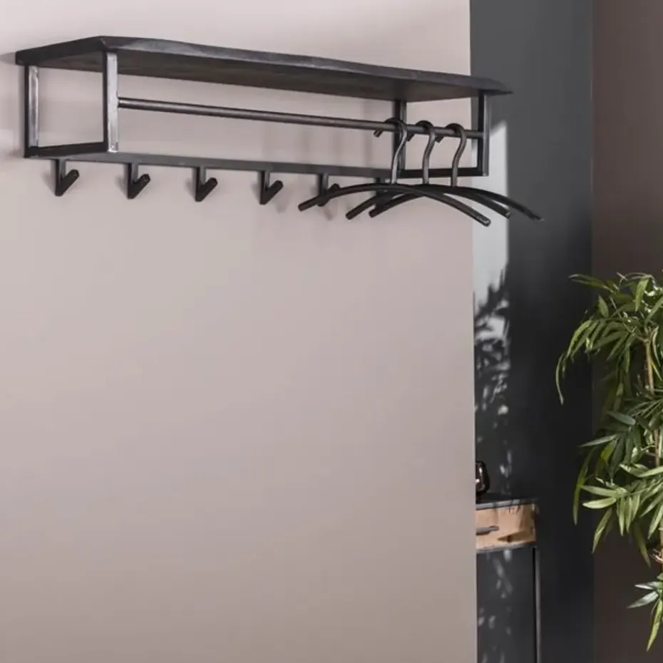 Industriële kapstok Yme acaciahout metaal - 30x100x27 cm - Hout - Bruin