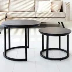 Industriële salontafel set van 2 Rosa zwart - 54x54x44 cm - Mangohout - Zwart