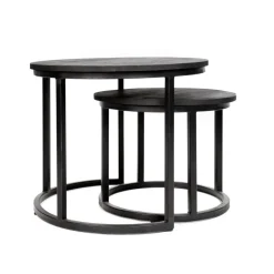 Industriële salontafel set van 2 Rosa zwart - 54x54x44 cm - Mangohout - Zwart