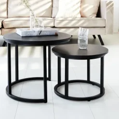 Industriële salontafel set van 2 Rosa zwart - 54x54x44 cm - Mangohout - Zwart