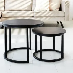 Industriële salontafel set van 2 Rosa zwart - 54x54x44 cm - Mangohout - Zwart