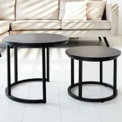 Industriële salontafel set van 2 Rosa zwart - 54x54x44 cm - Mangohout - Zwart