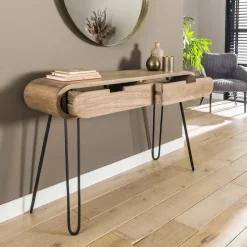 Industriële sidetable Jasmine 2 lades mangohout 30x120x76 cm Mangohout