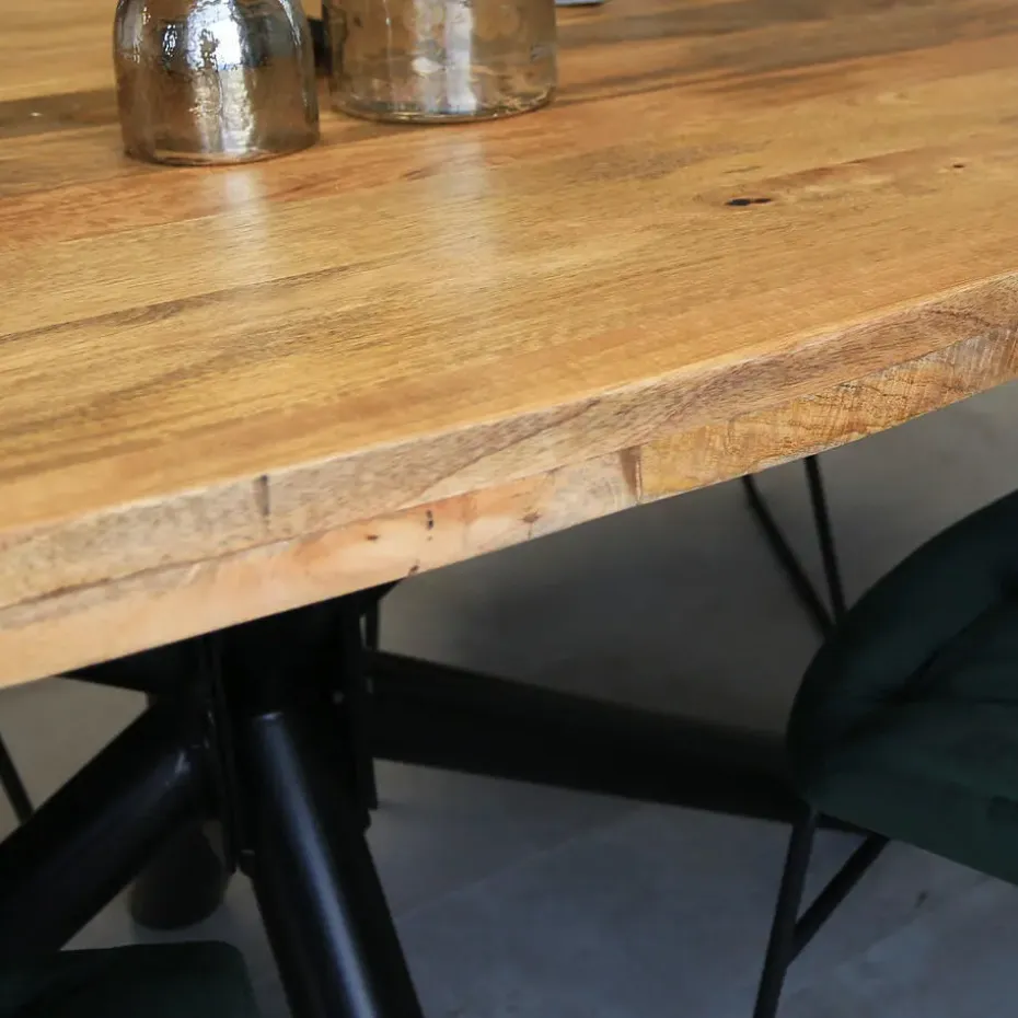 Industriële tafel ovaal Oregon mangohout 180x100 cm - Mangohout - Bruin