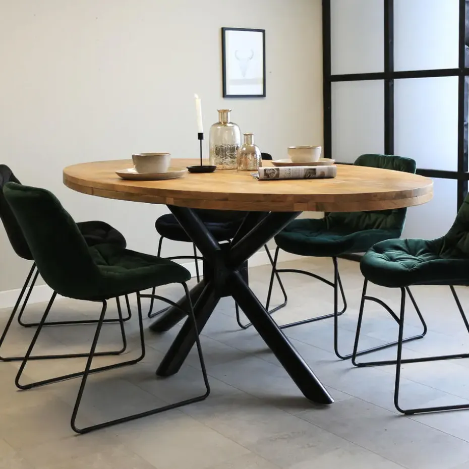 Industriële tafel ovaal Oregon mangohout 180x100 cm - Mangohout - Bruin