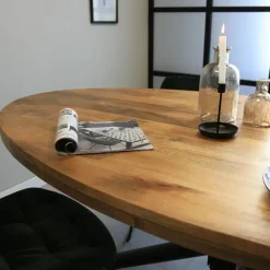 Industriële tafel ovaal Oregon mangohout 180x100 cm - Mangohout - Bruin