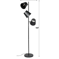 Industriële vloerlamp Carta 3-lichts zwart metaal 167x40x167 cm Metaal