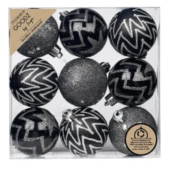 Inge Christmas Goods Kerstballen - 9st - kunststof zwart - 6 cm