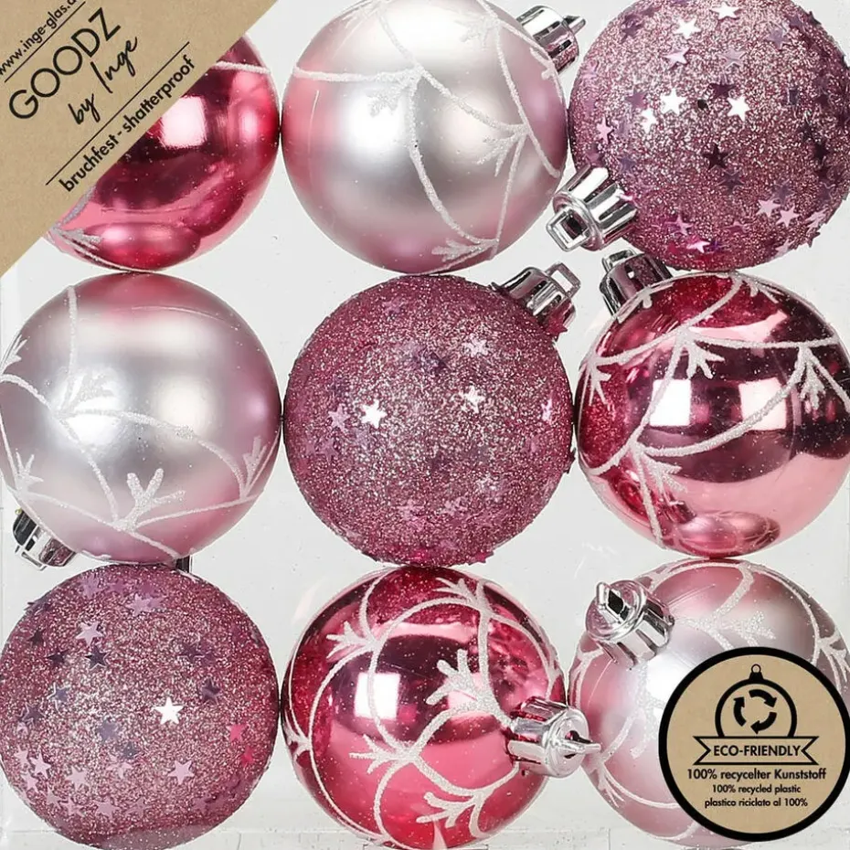 Inge Christmas Goodz kerstballen 9x - 6 cm -kunststof -roze