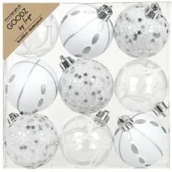 Inge Christmas Goodz kerstballen 9x - 6 cm -kunststof -zilver/wit