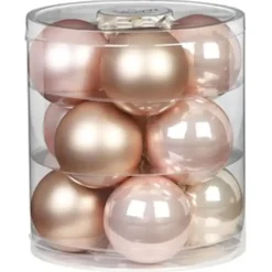 Inge Christmas Kerstballen - 12st - glas - parel roze - 8cm