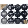 Inge Christmas kerstballen - 12x st - zwart - 6 cm - kunststof