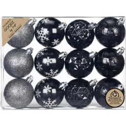Inge Christmas kerstballen - 12x st - zwart - 6 cm - kunststof