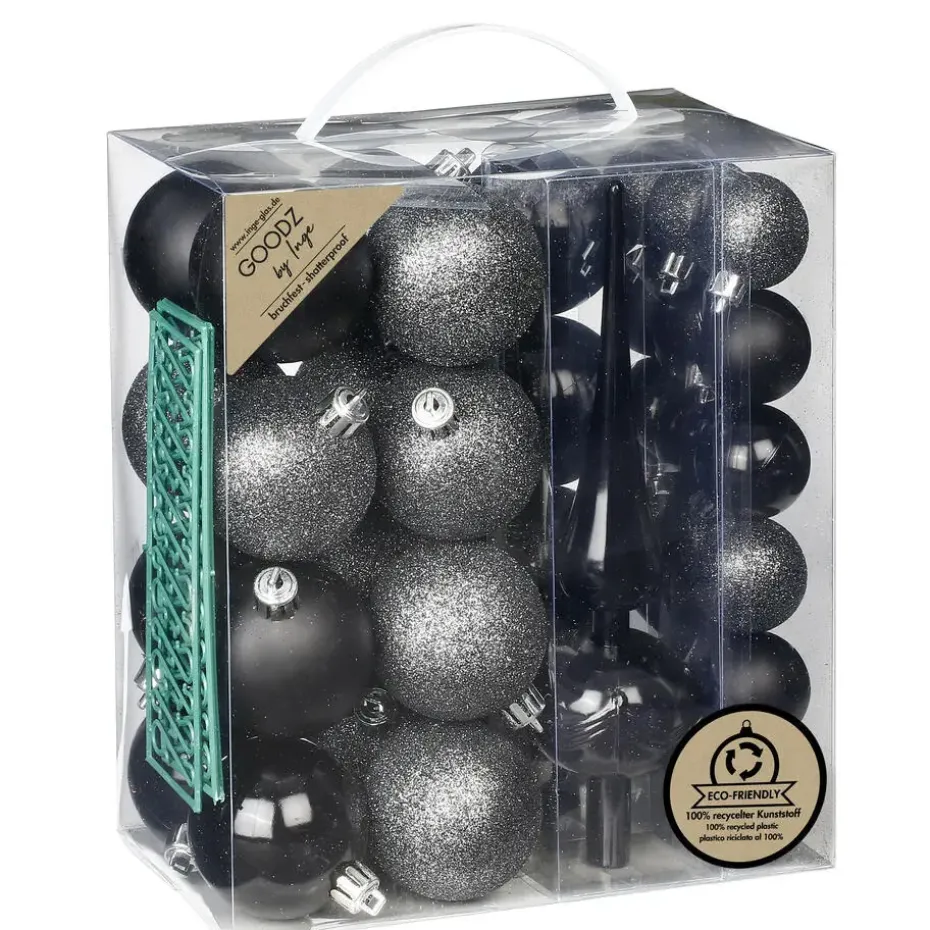 Inge Christmas kerstballen -39-dlg- zwart- kunststof - met piek