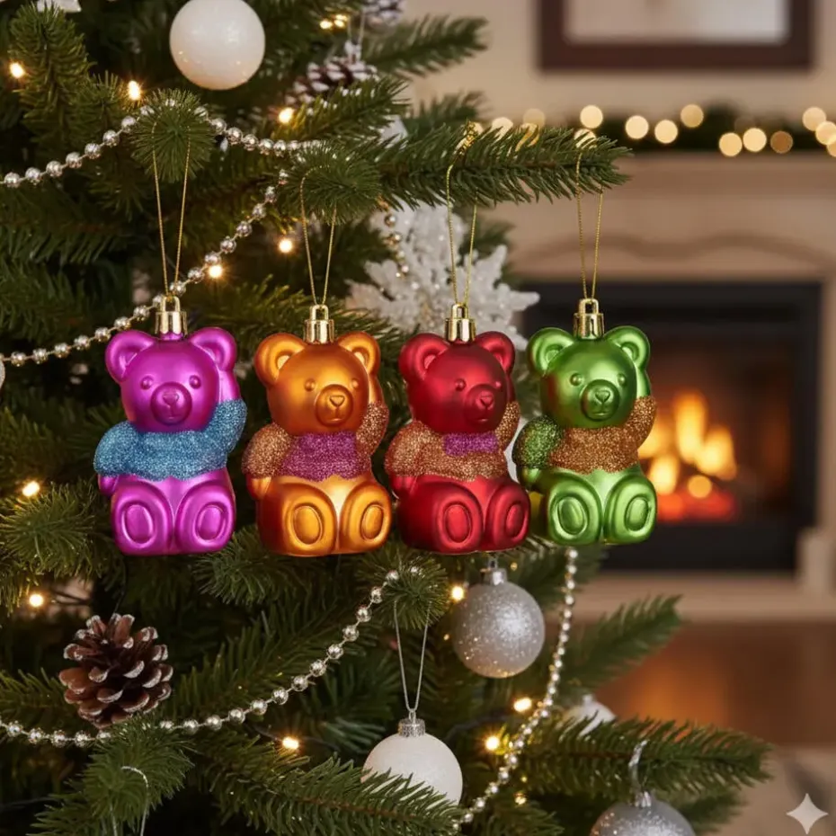 Inge Christmas Kerstballen - beertjes - 4x - gekleurd - 8 cm