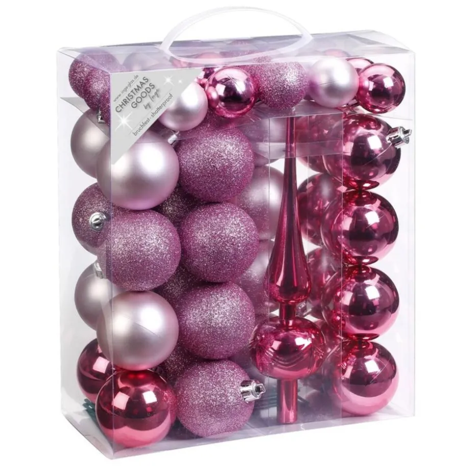 Inge goods Kerstballen - 47 stuks - roze - mat - glans - met piek