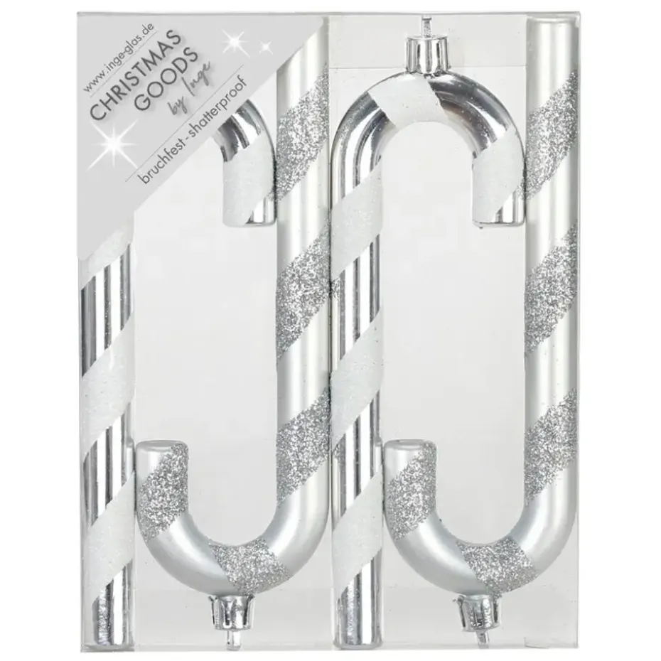 Inge goods Kersthangers - 4x - zuurstokken - zilver - 14 cm