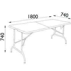 Inklapbare kunststof tafel 180 x 74 cm