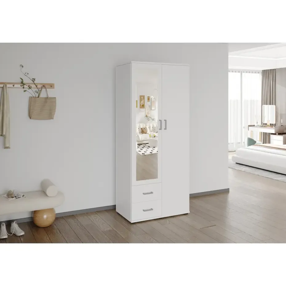 Interiax Kledingkast 'Lena' - Wit - 2 Deurs - 185x80x52cm