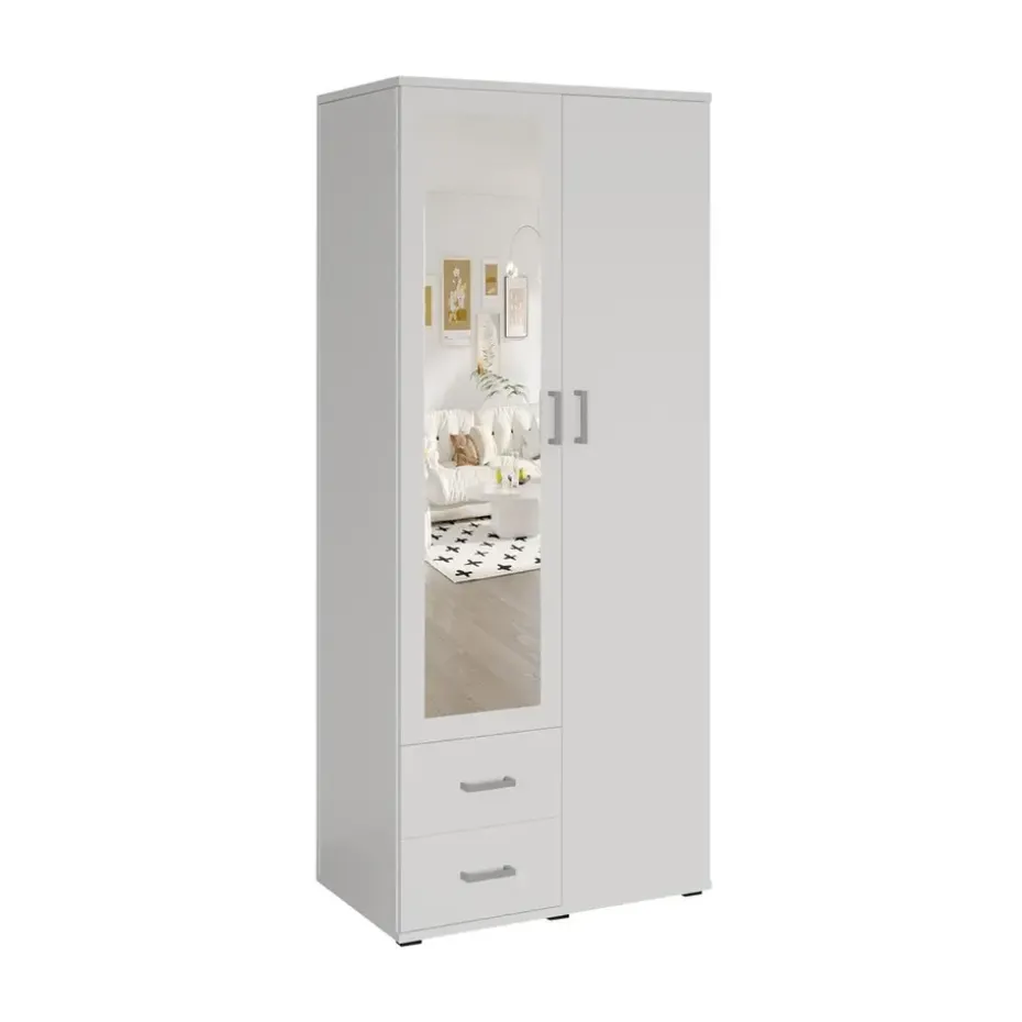 Interiax Kledingkast 'Lena' - Wit - 2 Deurs - 185x80x52cm