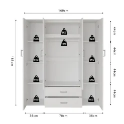 Interiax Kledingkast 'Lena' - Sonoma Eik - 4 Deurs - 185x160x52cm