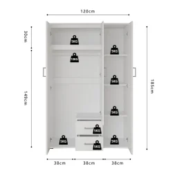 Interiax Kledingkast 'Lena' - Wit - 3 Deurs - 185x120x52cm