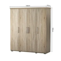 Interiax Kledingkast 'Mila' - Sonoma Eik - 4 Deurs - 183x160x52cm