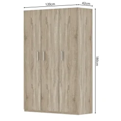 Interiax Kledingkast 'Mila' - Sonoma Eik - 3 Deurs - 180x120x42 cm