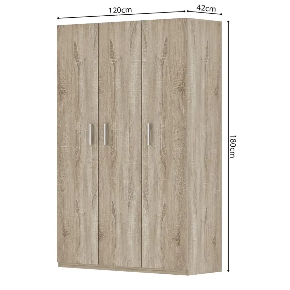 Interiax Kledingkast 'Mila' - Sonoma Eik - 3 Deurs - 180x120x42 cm