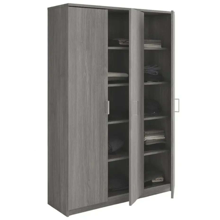 Interiax Opbergkast - Kledingkast 'Amelie' - Grijze Eik - 3 Deurs - 180x120x40cm