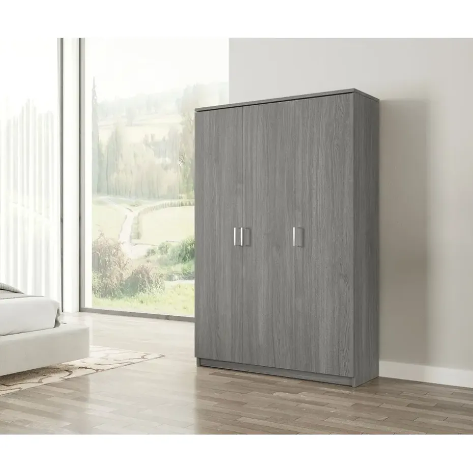 Interiax Opbergkast - Kledingkast 'Amelie' - Grijze Eik - 3 Deurs - 180x120x40cm