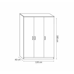 Interiax Opbergkast - Kledingkast 'Amelie' - Wit - 3 Deurs - 180x120x40cm