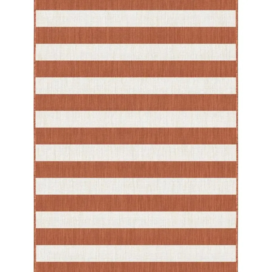 Interieur05 Buitenkleed Stripes roest/wit dubbelzijdig - 290 x 200 cm