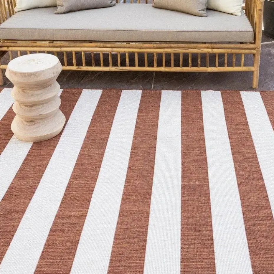Interieur05 Buitenkleed Stripes roest/wit dubbelzijdig - 290 x 200 cm