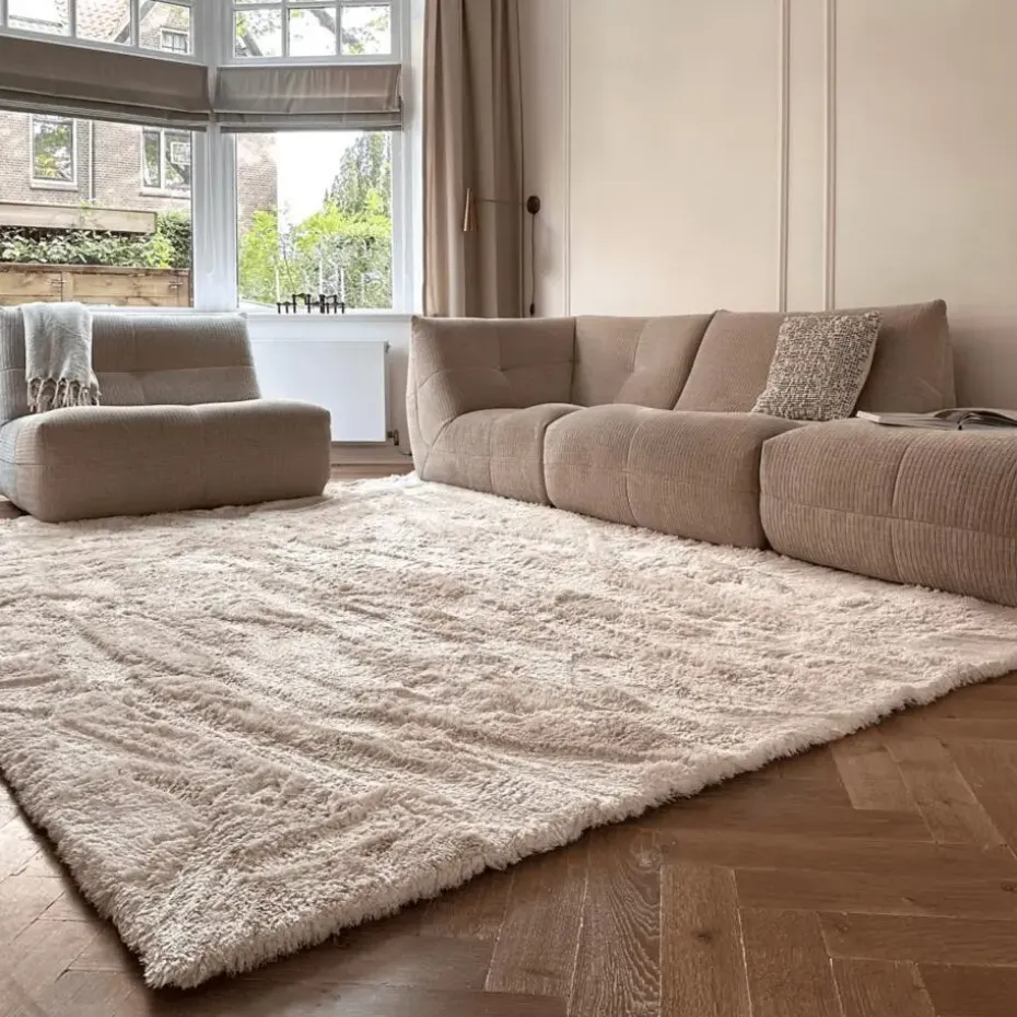 Interieur05 Hoogpolig vloerkleed Odelia beige/wit - 200 x 290 cm