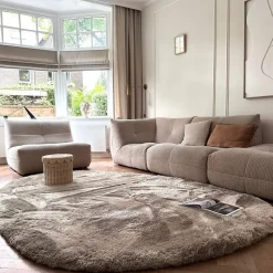 Interieur05 Hoogpolig vloerkleed Odelia beige/wit - 80 x 150 cm