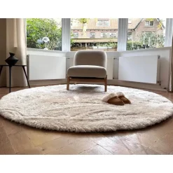 Interieur05 Rond Hoogpolig vloerkleed Odelia beige/wit - 160 x 160 cm