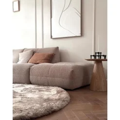 Interieur05 Rond Hoogpolig vloerkleed Odelia beige/wit - 200 x 200 cm