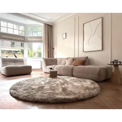 Interieur05 Rond Hoogpolig vloerkleed Odelia beige/wit - 200 x 200 cm
