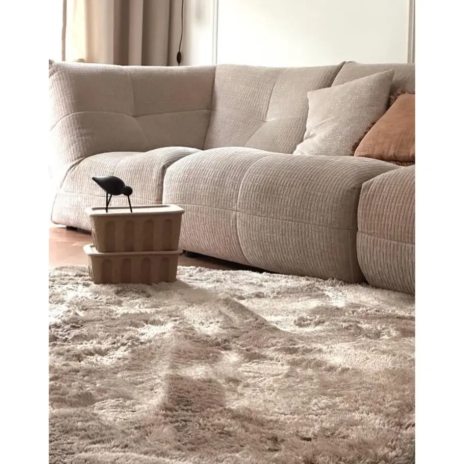 Interieur05 Rond Hoogpolig vloerkleed Odelia beige/wit - 200 x 200 cm