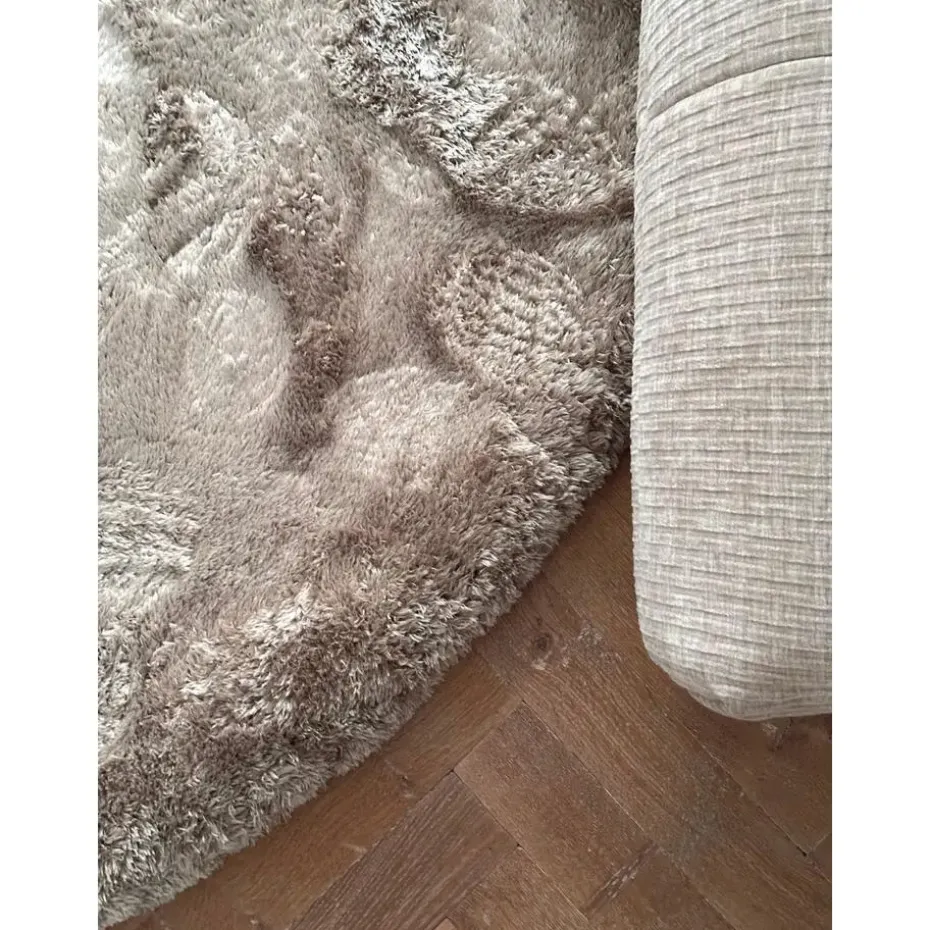 Interieur05 Rond Hoogpolig vloerkleed Odelia beige/wit - 200 x 200 cm