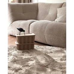 Interieur05 Rond Hoogpolig vloerkleed Odelia beige/wit - 200 x 200 cm