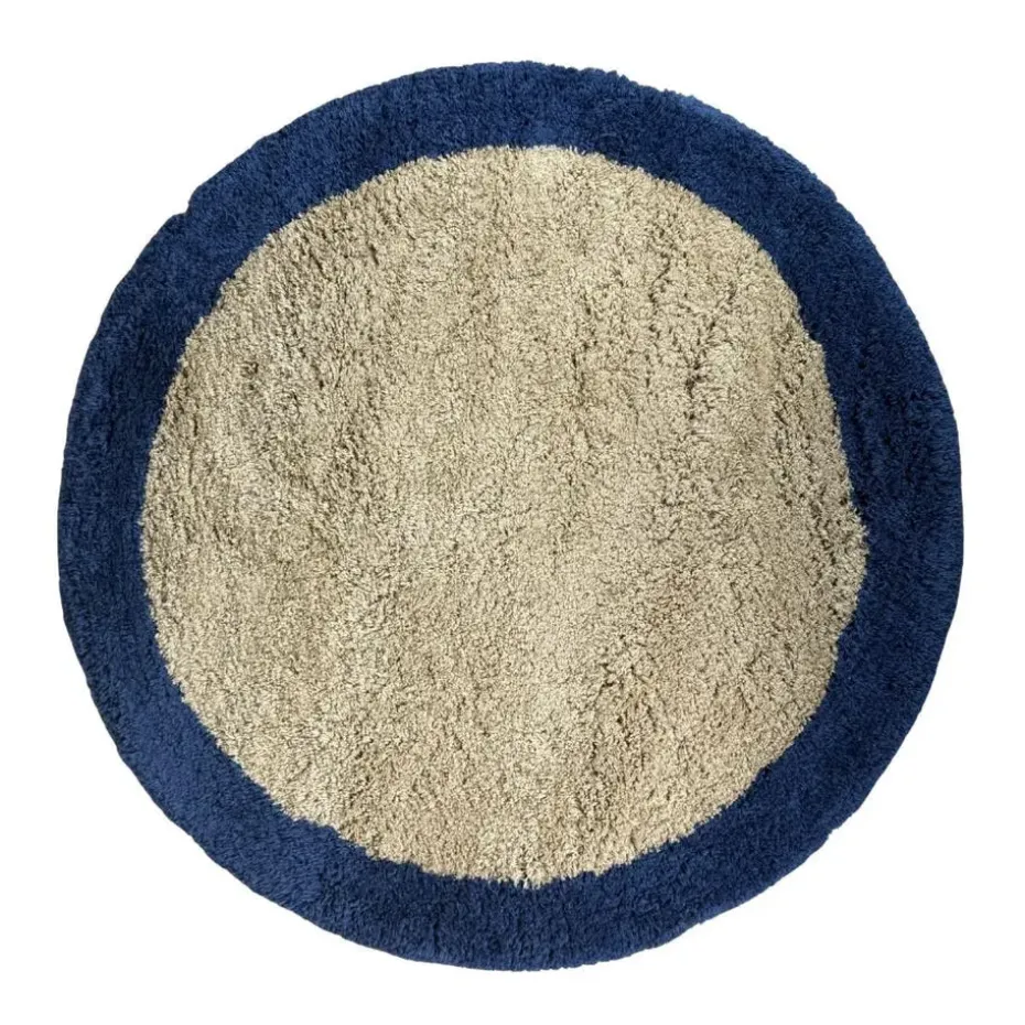 Interieur05 rond hoogpolig vloerkleed polyester Pilo beige/blauw - 240 x 240 cm