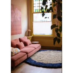 Interieur05 rond hoogpolig vloerkleed polyester Pilo beige/blauw - 240 x 240 cm