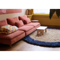 Interieur05 rond hoogpolig vloerkleed polyester Pilo beige/blauw - 240 x 240 cm