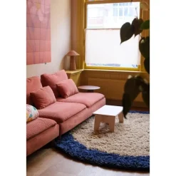 Interieur05 rond hoogpolig vloerkleed polyester Pilo beige/blauw - 240 x 240 cm