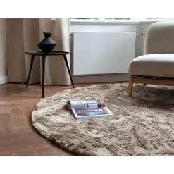 Interieur05 Rond Hoogpolig vloerkleed Odelia Bruin/taupe - 160 x 160 cm