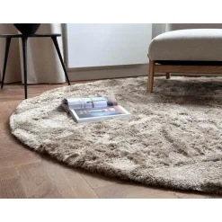 Interieur05 Rond Hoogpolig vloerkleed Odelia Bruin/taupe - 160 x 160 cm